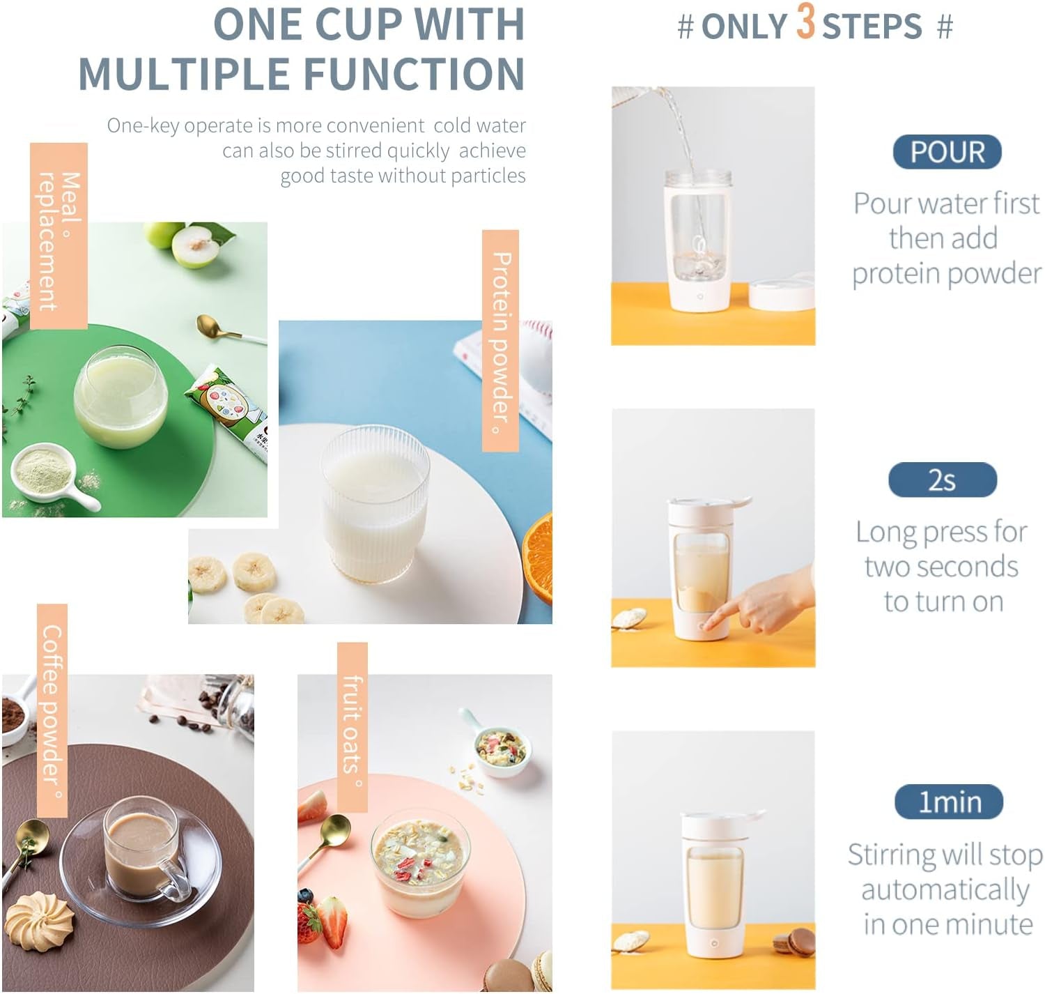 Electric Shaker Bottle, Blender Bottles for Protein Mixes, | Tritan | BPA Free| Portable Mixer Cup, Rechargeable Shake Cups and Meal Replacement Shakes, 22 Oz(Black)