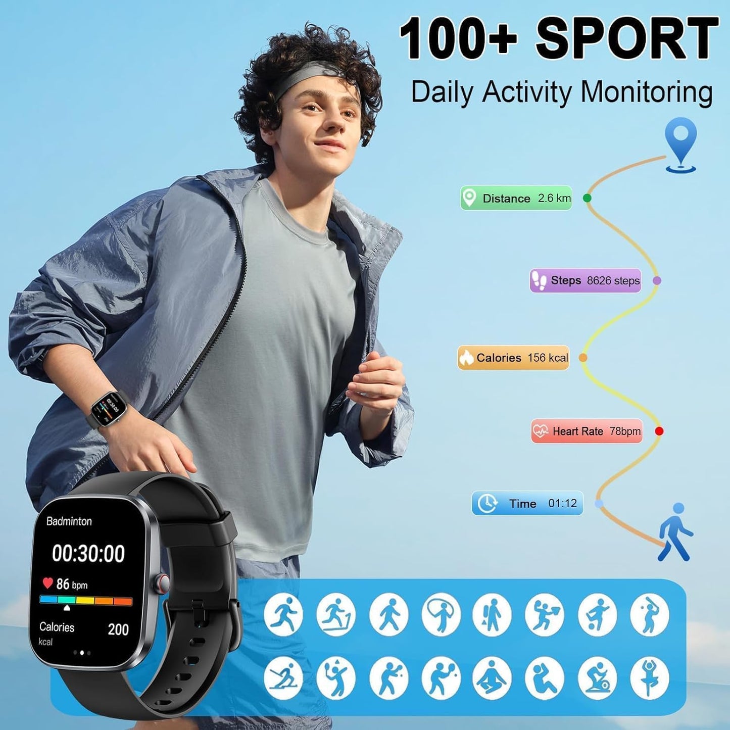HD touchscreen fitness tracker smartwatch