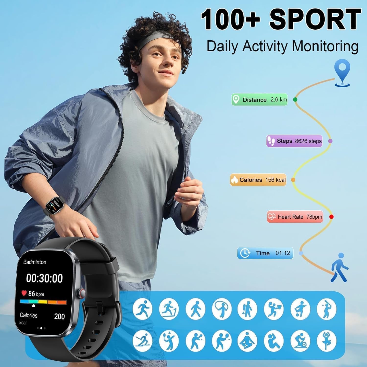 HD touchscreen fitness tracker smartwatch